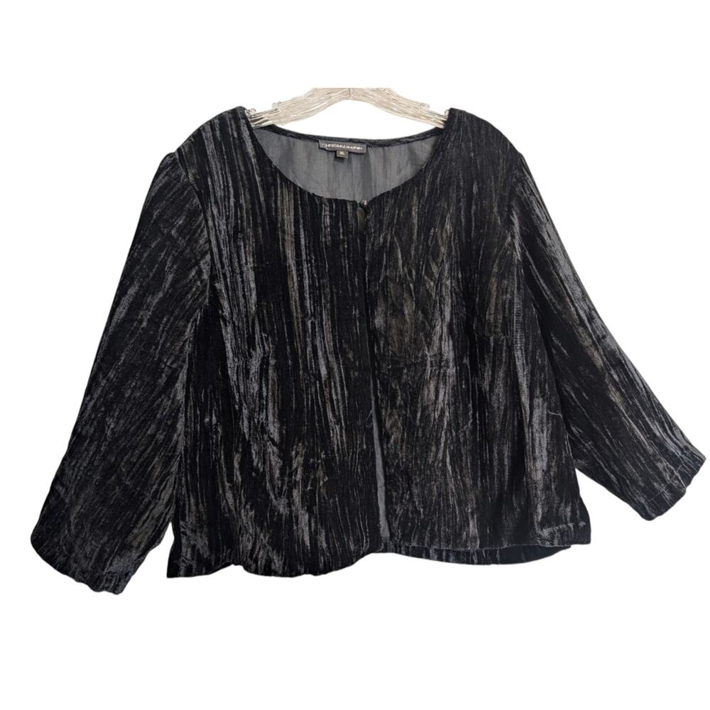 Chris McLaughlin Black Crushed Velvet Open Front Bolero Jacket Women's XL